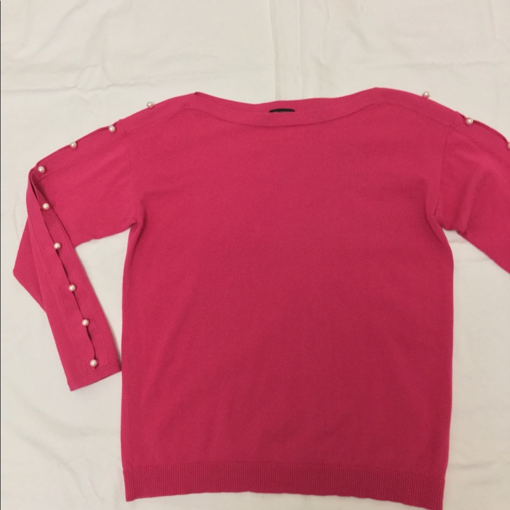Talbots hot pink sweater with pearls on sleeves